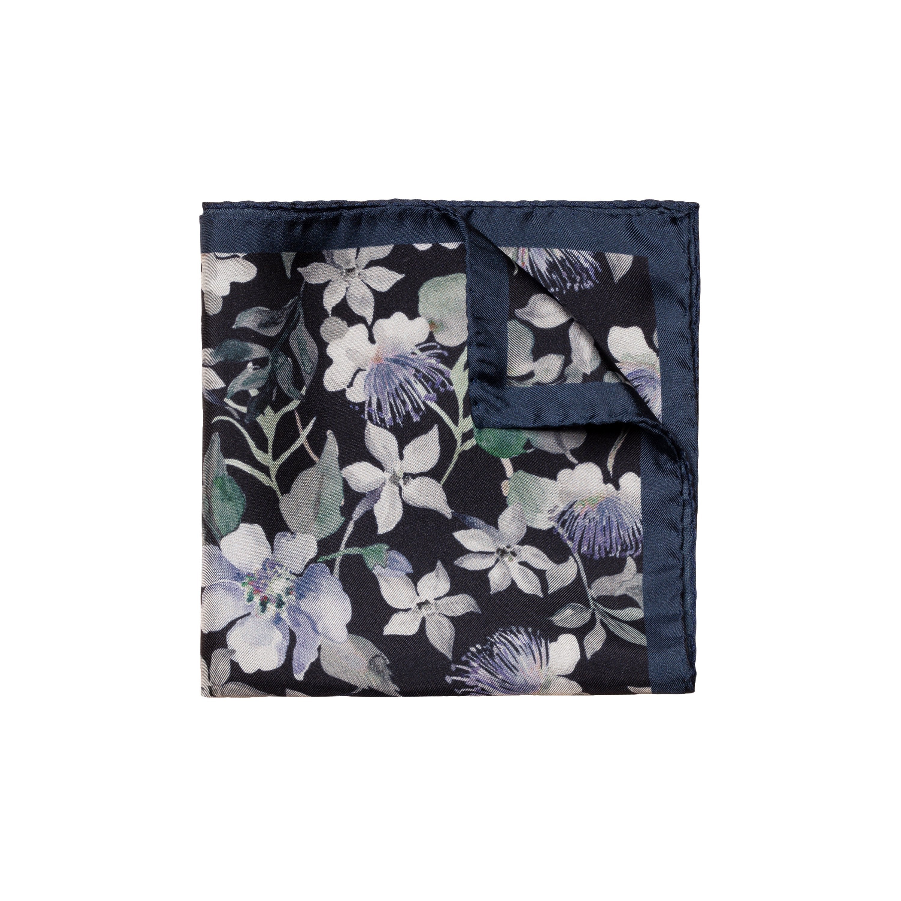 ETON - Navy Blue Floral Silk Pocket Square A0003365429