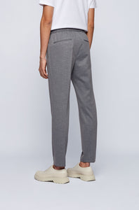 Hugo Boss - BANKS4-J Silver Grey Micro-Patterned Slim-Fit Trousers with Drawstring Waist 50450442