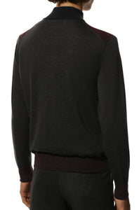 CANALI - Textured Dark Red Turtle Neck Knitwear With Contrast Charcoal Panels C0002.K01662.190