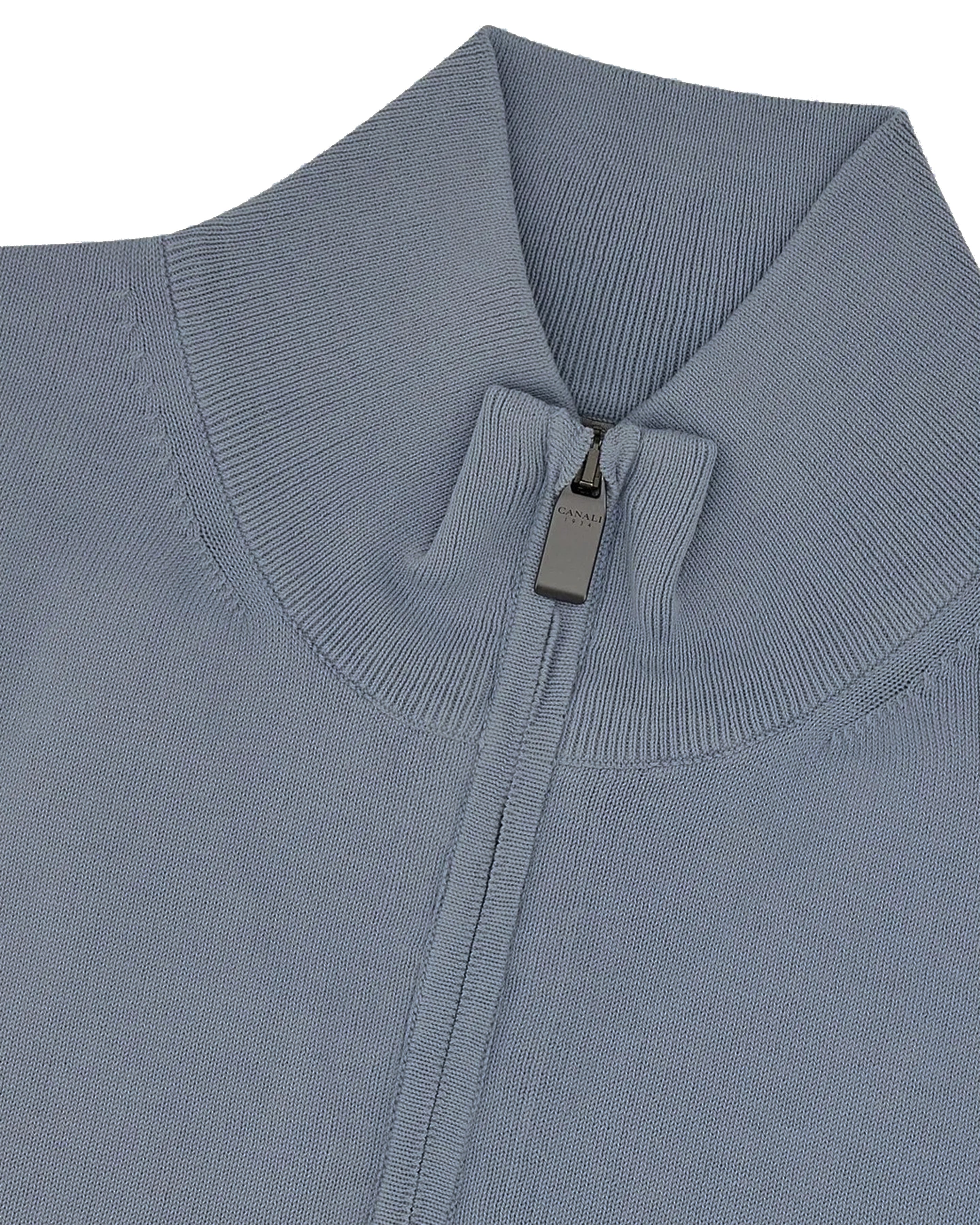 CANALI - Dusky Blue Half Zip Cotton Knitwear C0015 MK00145.312