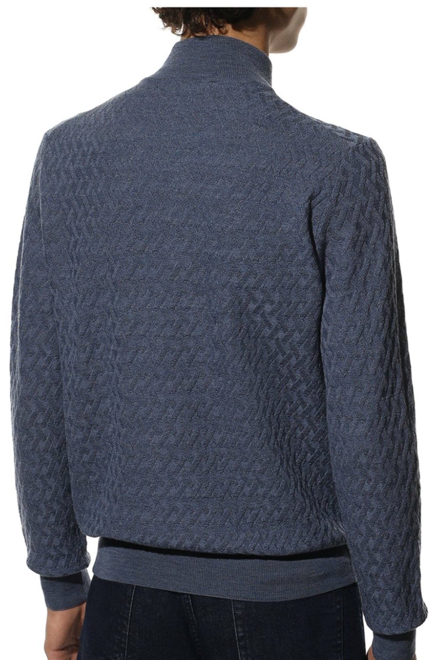 CANALI - Mid Blue Roll Neck Wool Knitwear with Geometric Knit Pattern C0020.K01670.430
