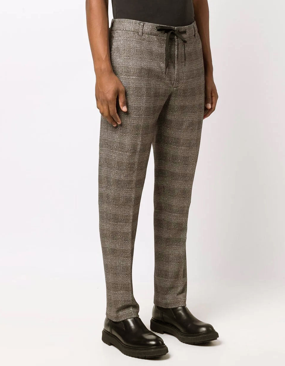 CIRCOLO 1901 - Fondente Brown Checked Stretch Cotton Jogging Trouser CN3254