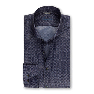 Stenstroms - Navy Blue Medallion Print Slimline Pocket Shirt 7752218155151
