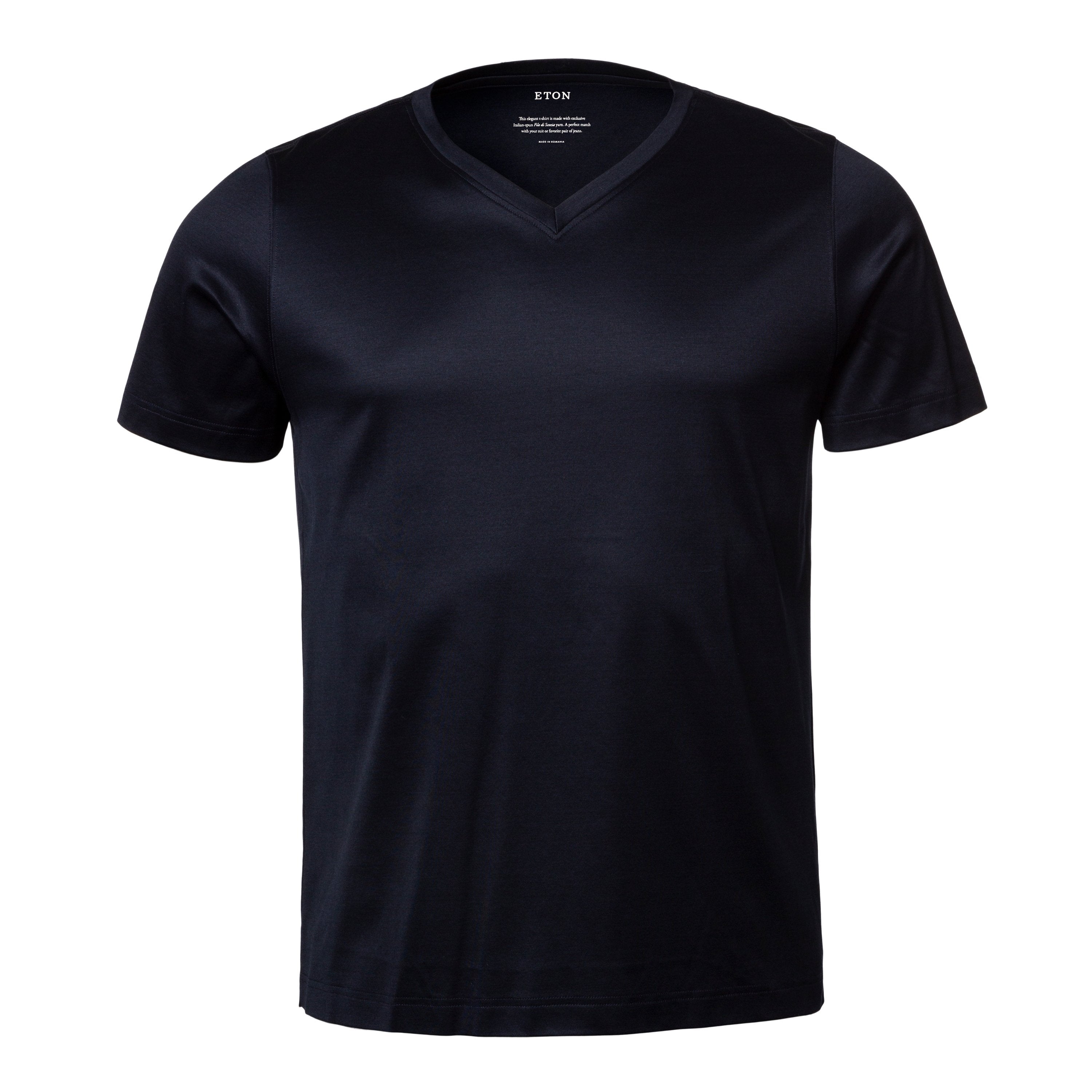 ETON - Dark Blue V_NECK Filo di Scozia T-Shirt - 10000357028