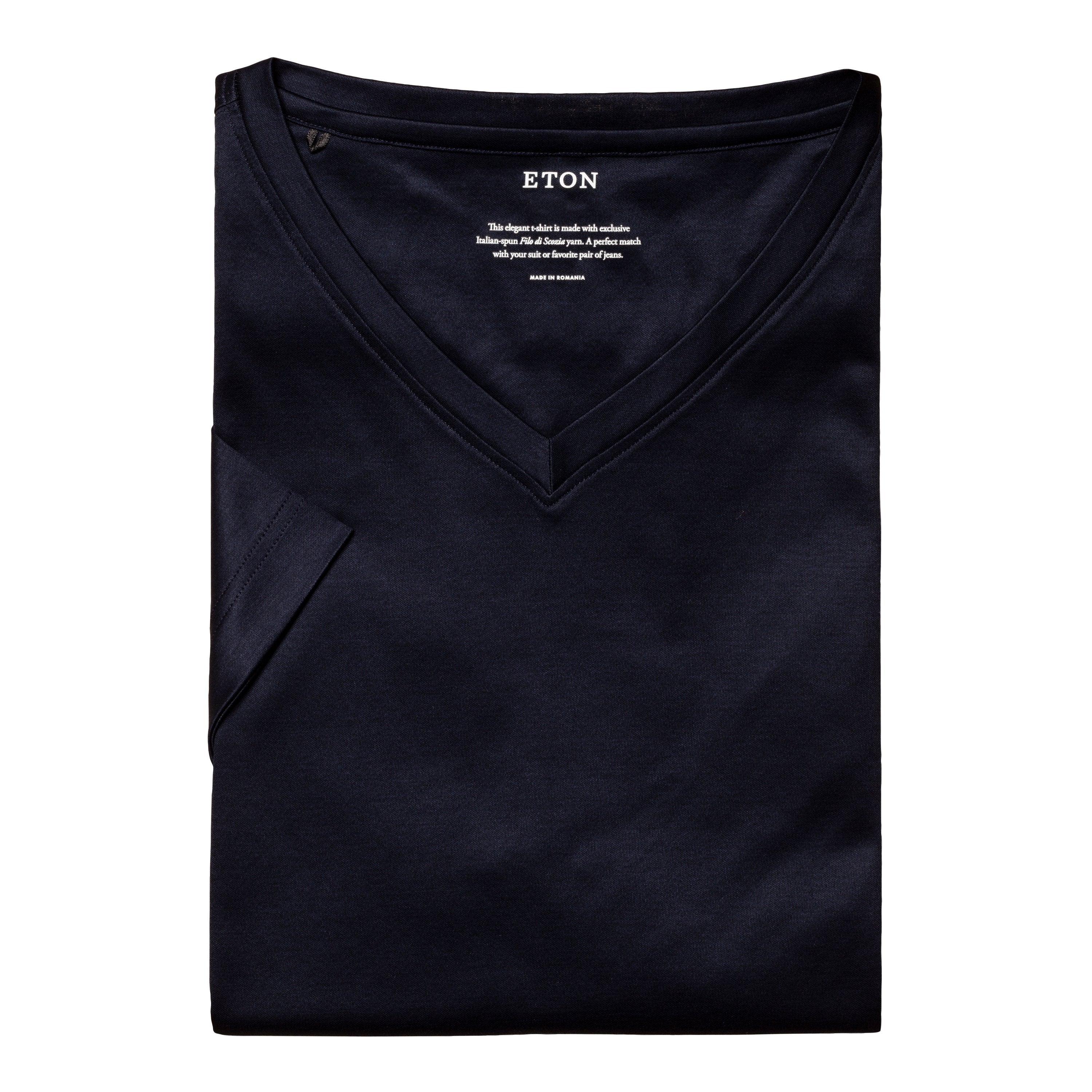 ETON - Dark Blue V_NECK Filo di Scozia T-Shirt - 10000357028