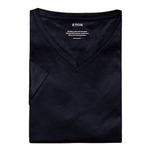 ETON - Dark Blue V_NECK Filo di Scozia T-Shirt - 10000357028