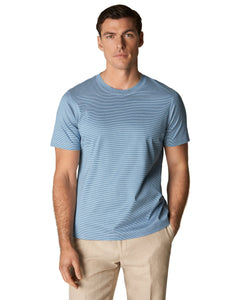 ETON - Blue SLIM FIT Striped Filo di Scozia T-Shirt