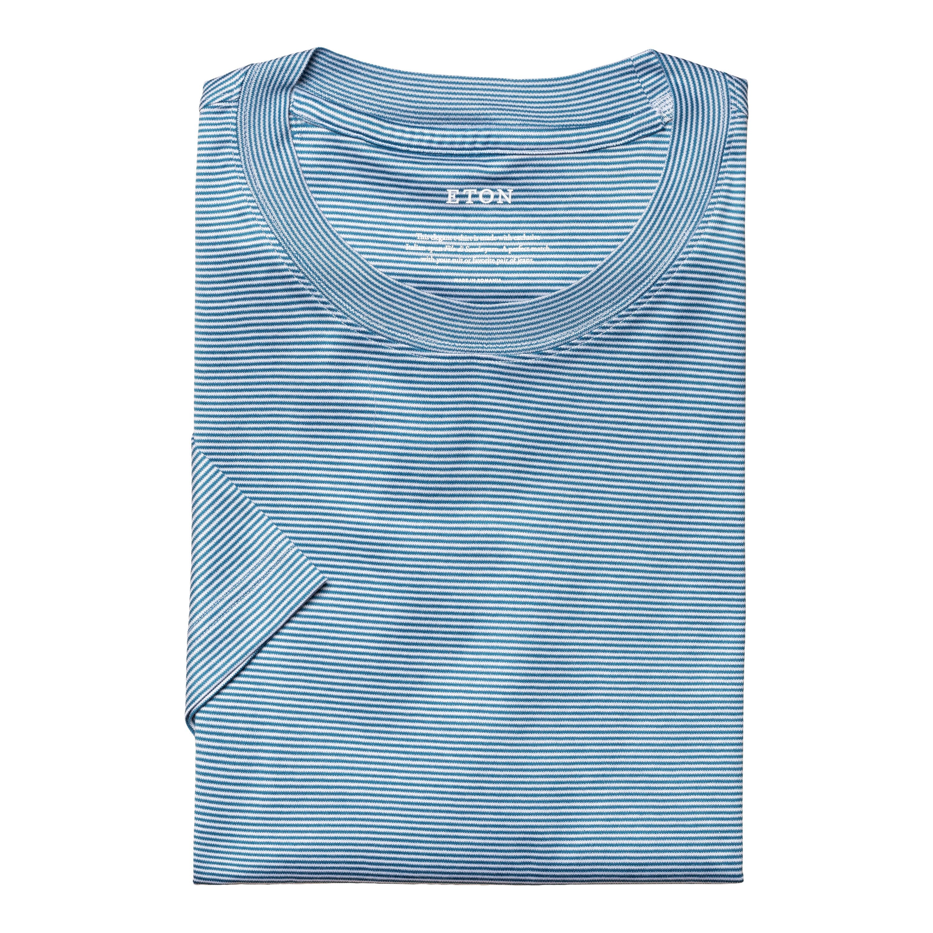 ETON - Blue SLIM FIT Striped Filo di Scozia T-Shirt