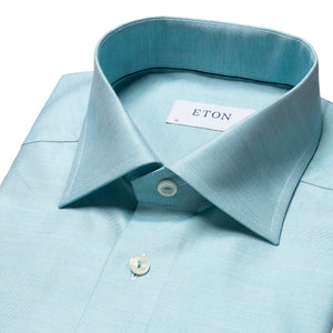ETON - Green Signature SLIM FIT Twill Shirt With Floral Passpoal Detail