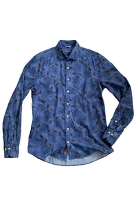 STENSTROMS - SLIMLINE Dark Blue Casual Floral Patterned Shirt 7747218497811