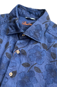 STENSTROMS - SLIMLINE Dark Blue Casual Floral Patterned Shirt 7747218497811