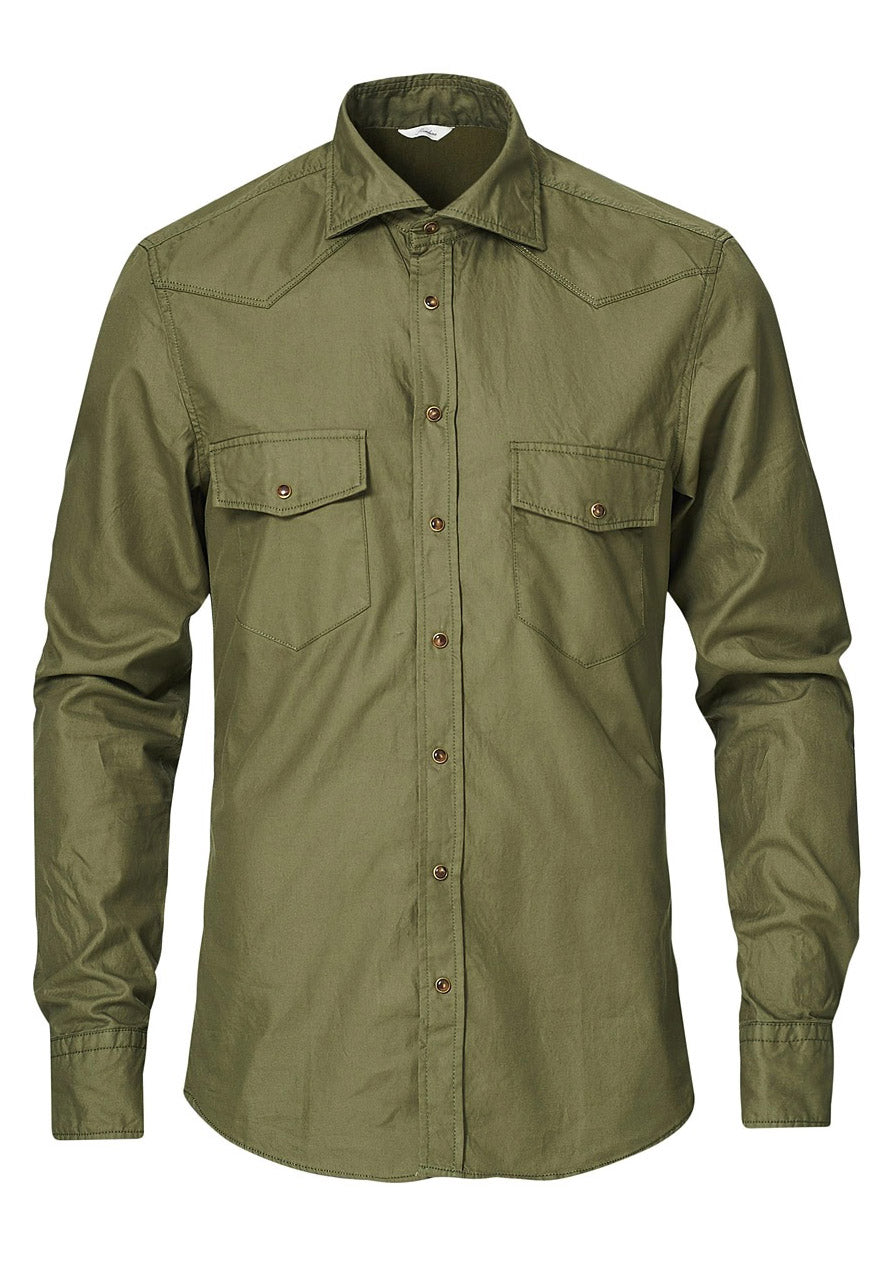 STENSTROMS - Green Slimline Casual Overshirt with Snap Buttons 7799217886420
