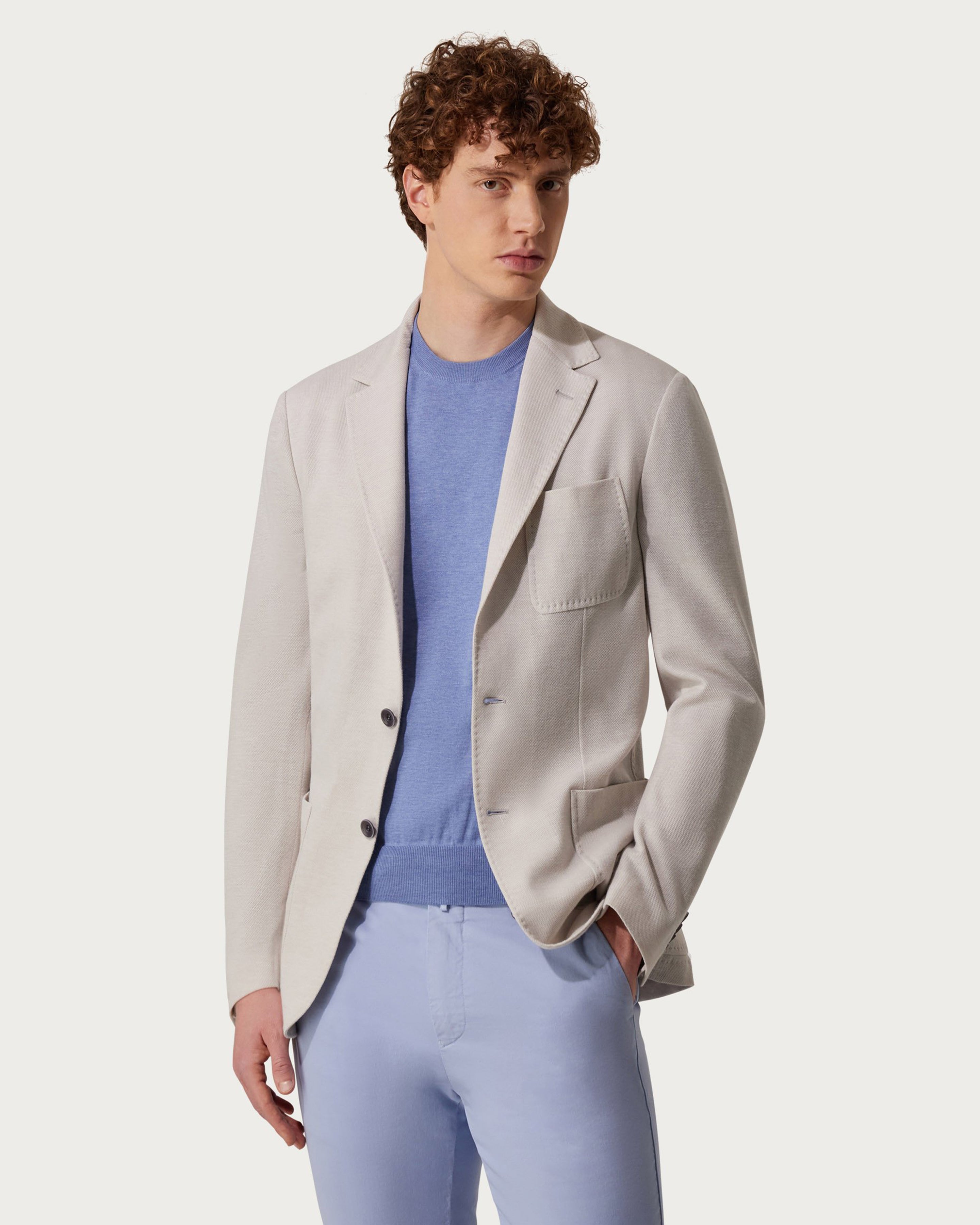 CANALI - Chalk Grey Cotton Blend Jersey Blazer J0147-JJ01974-802