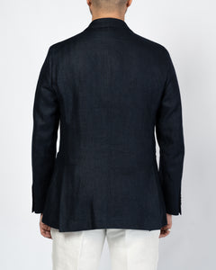 CAVALIERE - BEAU Dark Blue Double Breasted Linen and Wool Jaacket