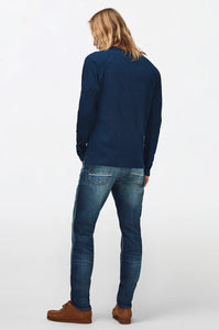 7 FOR ALL MANKIND - Cotton Textured Indigo Henley Tee In Mid Blue JSLM3420IN