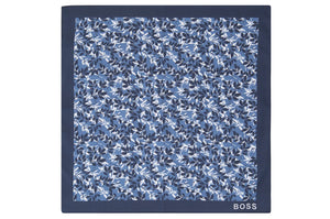 Hugo Boss - POCKET SQUARE in Blue Leaf Print Cotton 50449829