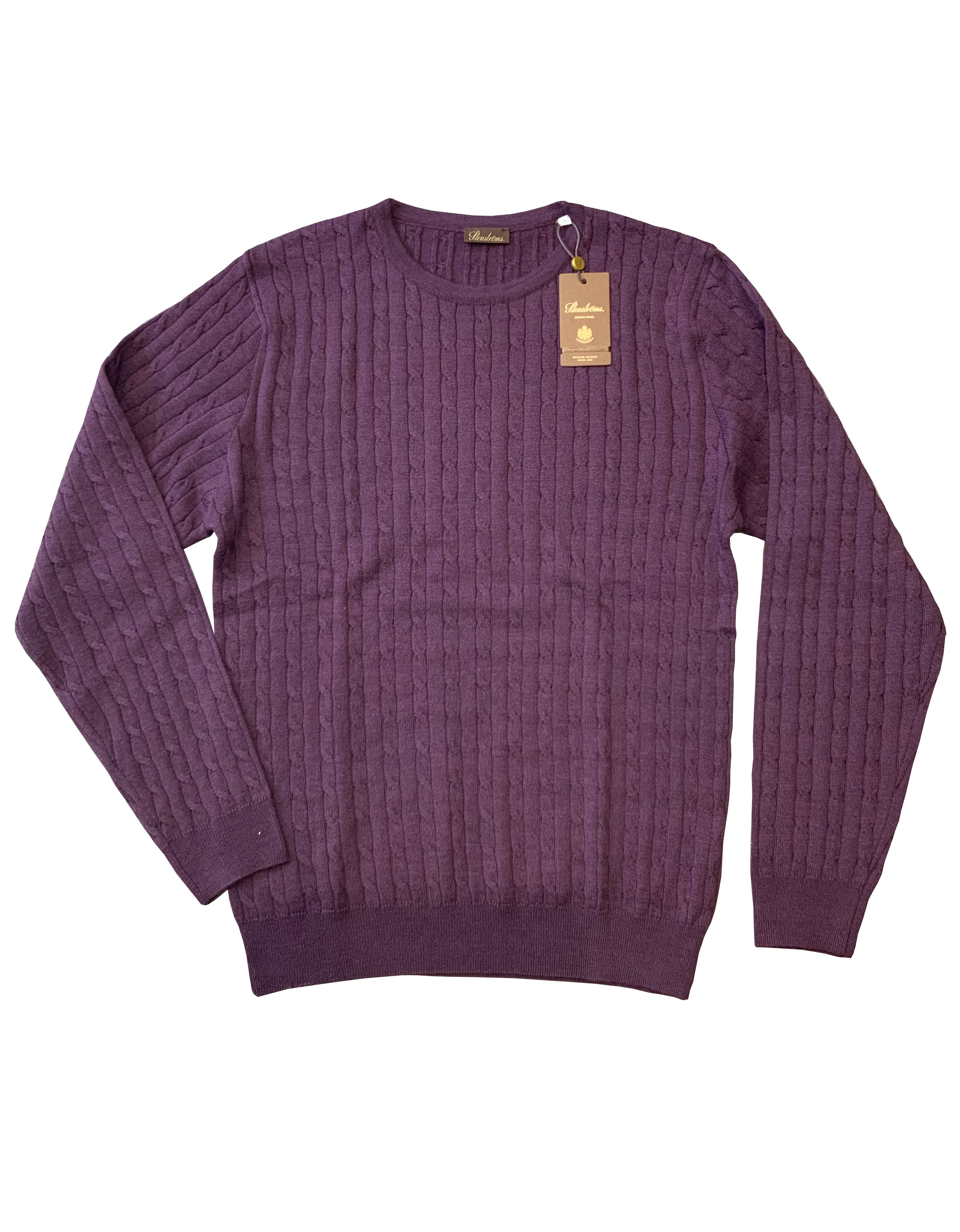 STENSTROMS - Purple Merino Cable Knit Crew Neck Sweater 4222851355650