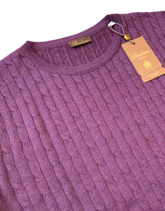STENSTROMS - Purple Merino Cable Knit Crew Neck Sweater 4222851355650