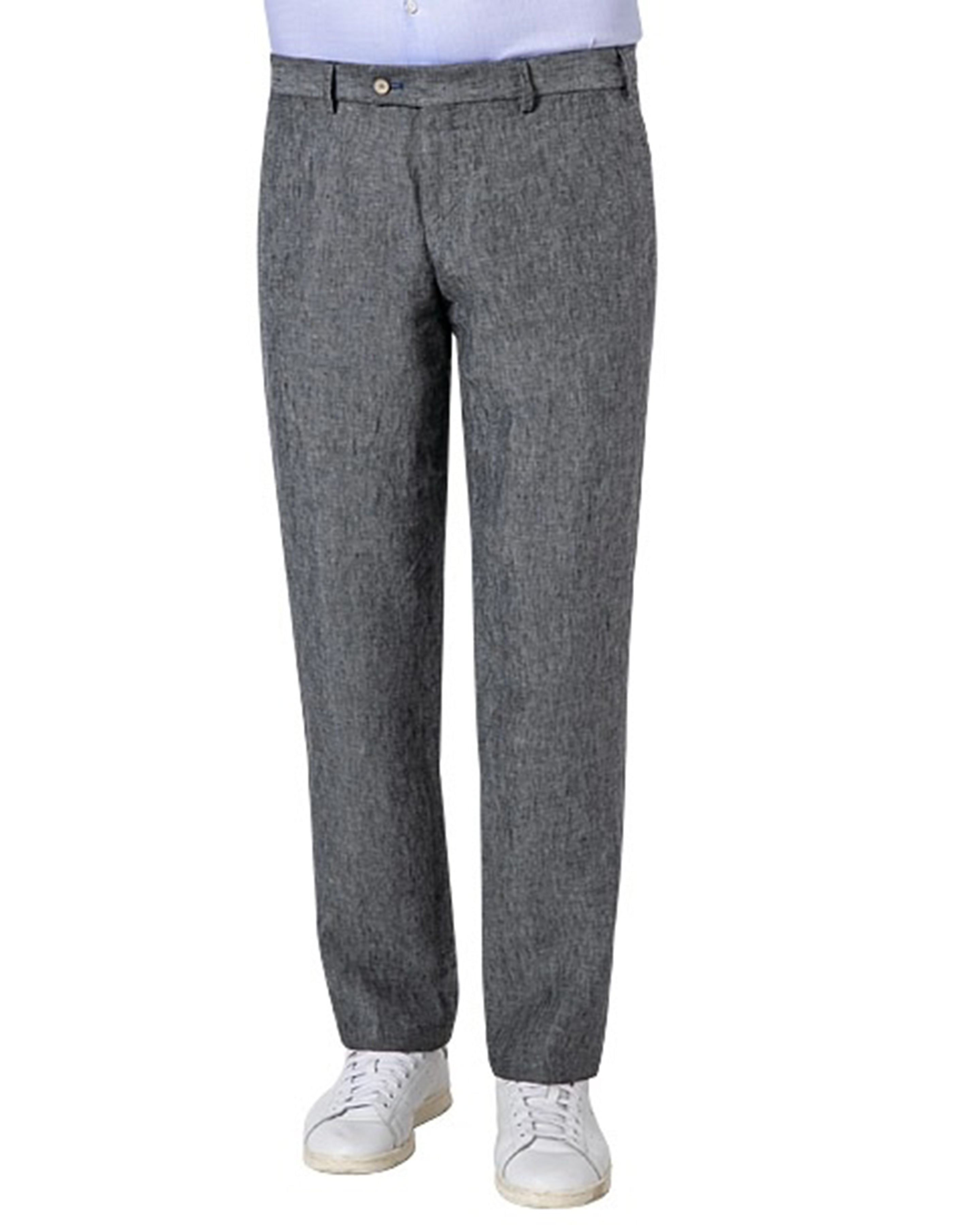 HILTL - TARENT Slim Straight Linen Trousers In Dark Blue Grey