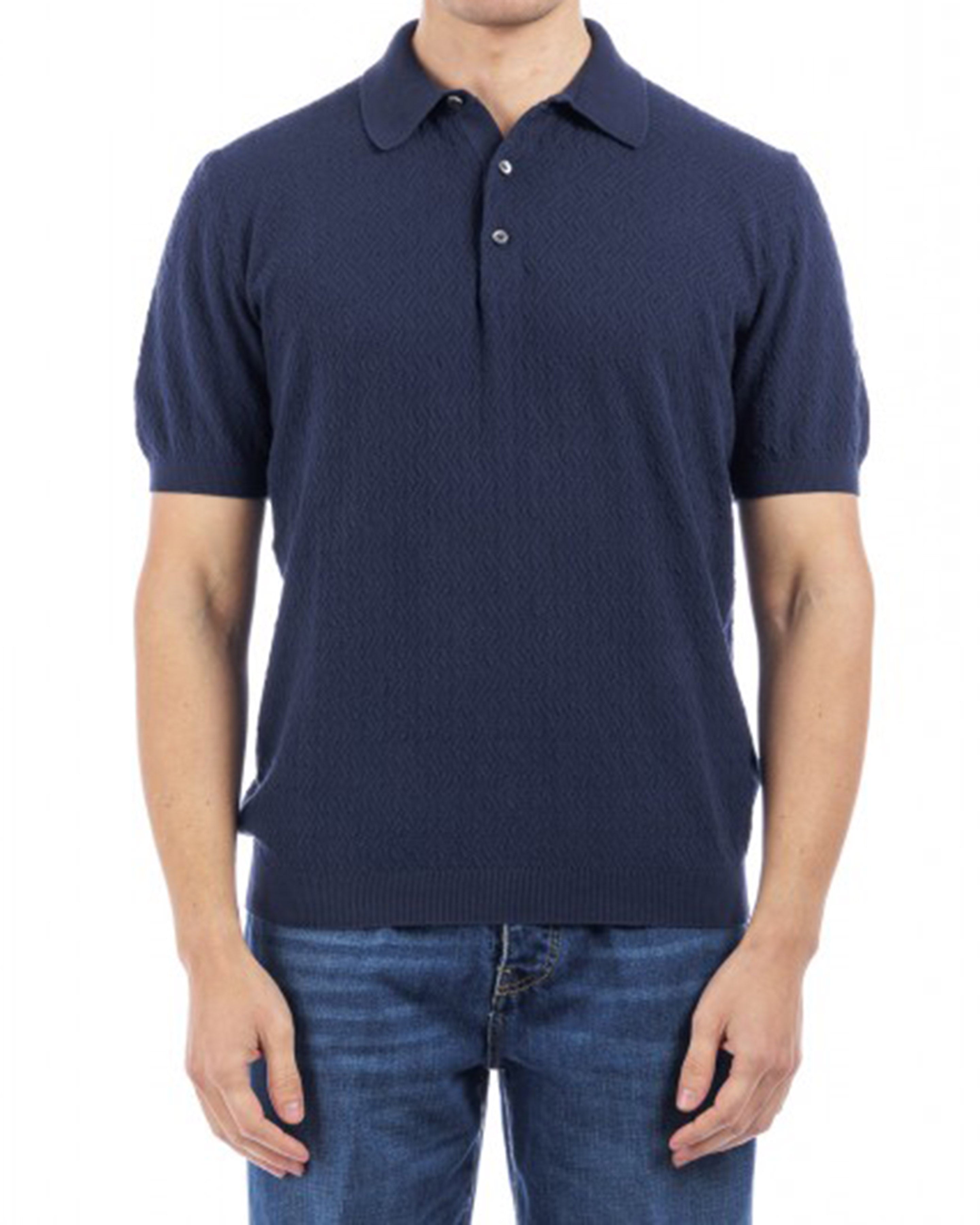 CIRCOLO 1901 - CN3991 Patterned Knitted Polo Shirt in Indigo Dark Blue